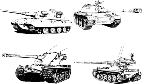 Tanque Poderoso Com Uma Arma Desenhada Tinta Esboço Mão Livre —  Vetores de Stock