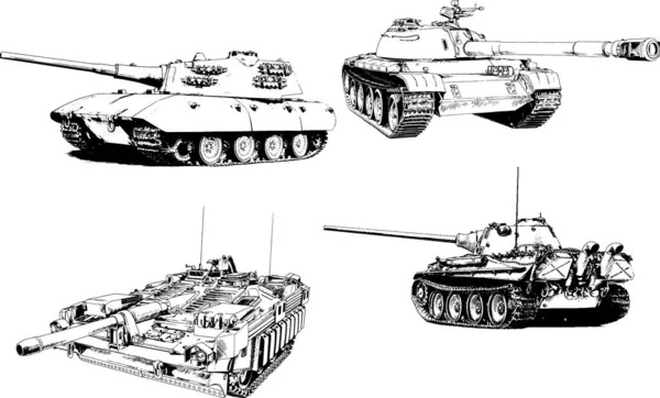 Krachtige Tank Met Een Pistool Getrokken Inkt Vrije Hand Schets — Stockvector