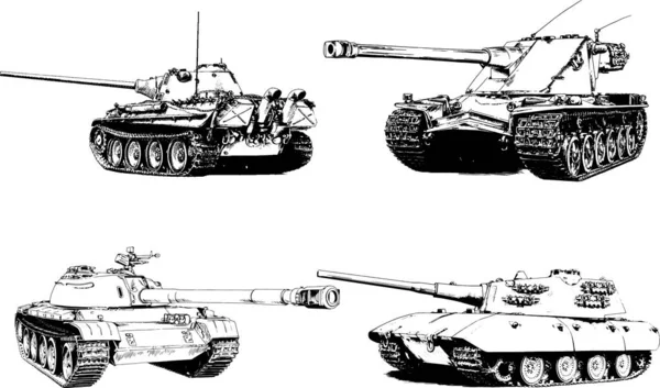 Krachtige Tank Met Een Pistool Getrokken Inkt Vrije Hand Schets — Stockvector