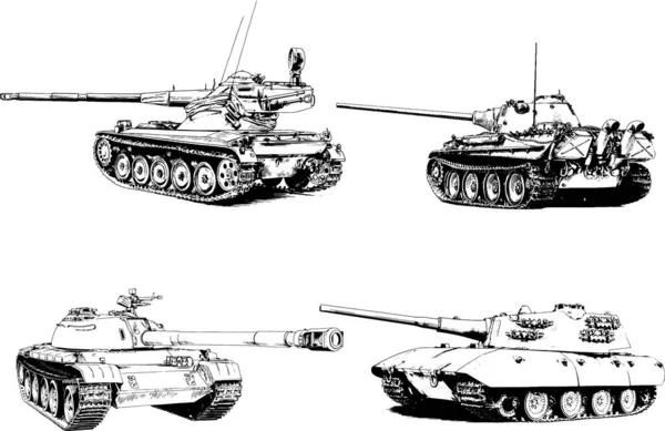 Potente Tanque Con Arma Dibujada Tinta Boceto Mano Alzada — Archivo Imágenes Vectoriales