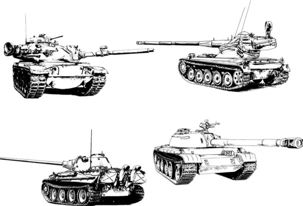 Powerful Tank Gun Drawn Ink Freehand Sketch — Stock Vector