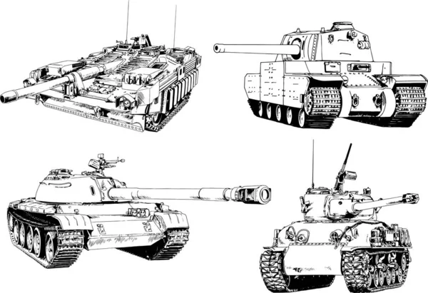 Mächtiger Panzer Mit Einer Tusche Gezeichneten Freihand Skizze — Stockvektor