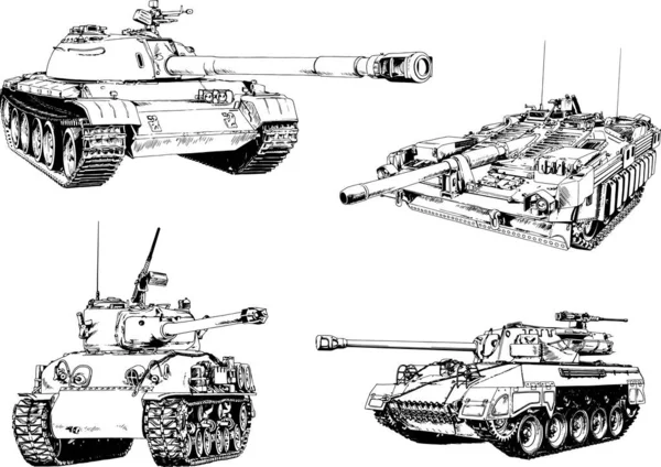 Tanque Poderoso Com Uma Arma Desenhada Tinta Esboço Mão Livre —  Vetores de Stock