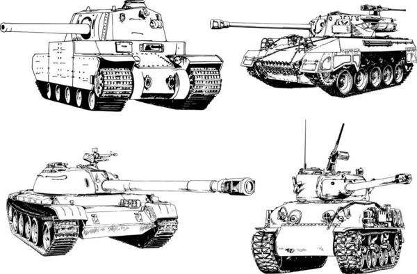 Tanque Poderoso Com Uma Arma Desenhada Tinta Esboço Mão Livre — Vetor de Stock