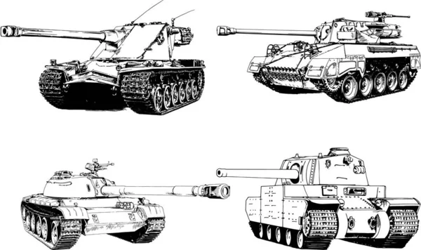 Krachtige Tank Met Een Pistool Getrokken Inkt Vrije Hand Schets — Stockvector