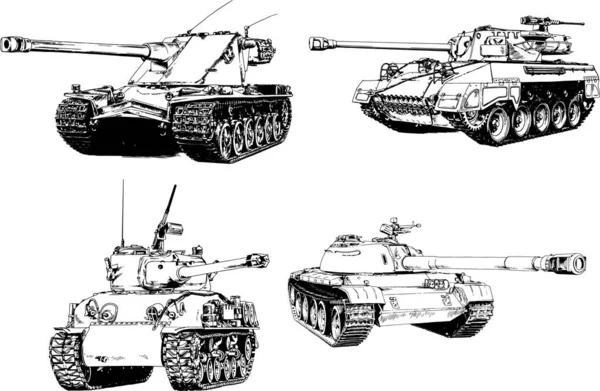Мощный Танк Пистолетом Нарисованным Чернилами — стоковый вектор