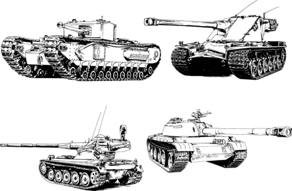 Potente Tanque Con Arma Dibujada Tinta Boceto Mano Alzada — Vector de stock
