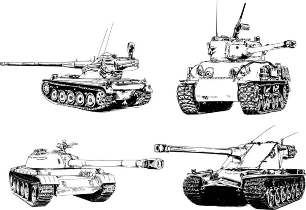 Tanque Poderoso Com Uma Arma Desenhada Tinta Esboço Mão Livre — Vetor de Stock