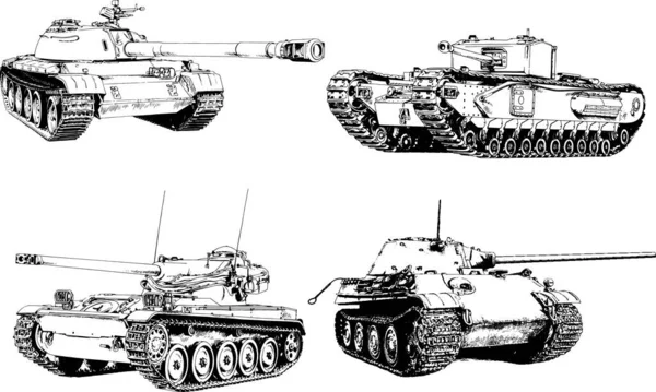 Krachtige Tank Met Een Pistool Getrokken Inkt Vrije Hand Schets — Stockvector