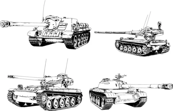 Mächtiger Panzer Mit Einer Tusche Gezeichneten Freihand Skizze — Stockvektor