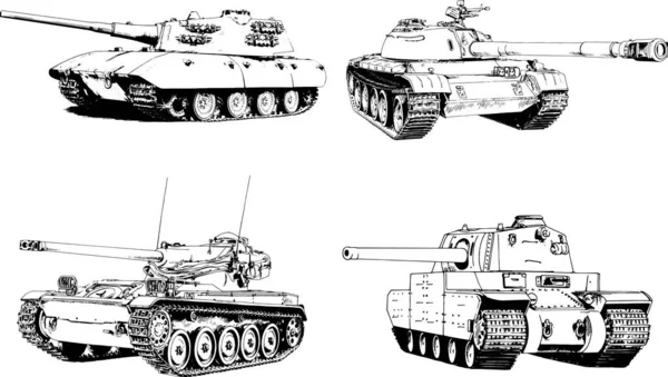 Mächtiger Panzer Mit Einer Tusche Gezeichneten Freihand Skizze — Stockvektor