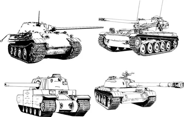 Tanque Poderoso Com Uma Arma Desenhada Tinta Esboço Mão Livre —  Vetores de Stock