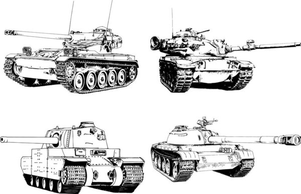 powerful tank with a gun drawn in ink freehand sketch