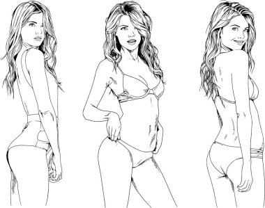 Mayolu güzel sarışın kız. El çizimiyle rimel çizilmiş.