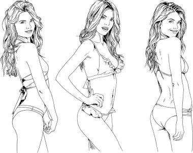 Mayolu güzel sarışın kız. El çizimiyle rimel çizilmiş.