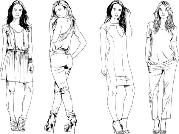 Desenhos Vetoriais Sobre Tema Menina Desportiva Magro Bonita Roupas Casuais —  Vetores de Stock