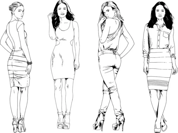 Dessins Vectoriels Sur Thème Belle Fille Sportive Mince Vêtements Décontractés — Image vectorielle