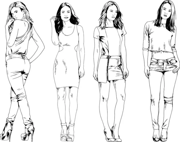 Desenhos Vetoriais Sobre Tema Menina Desportiva Magro Bonita Roupas Casuais —  Vetores de Stock