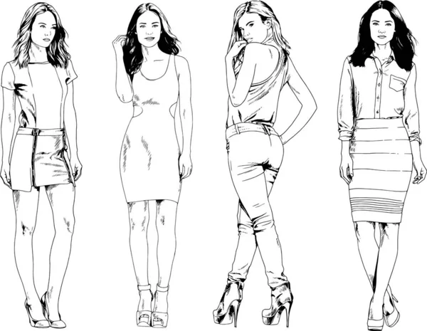 Desenhos Vetoriais Sobre Tema Menina Desportiva Magro Bonita Roupas Casuais —  Vetores de Stock