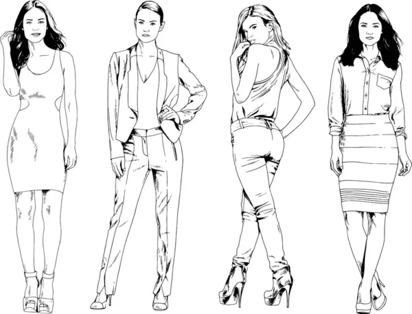 Desenhos Vetoriais Sobre Tema Menina Desportiva Magro Bonita Roupas Casuais — Vetor de Stock