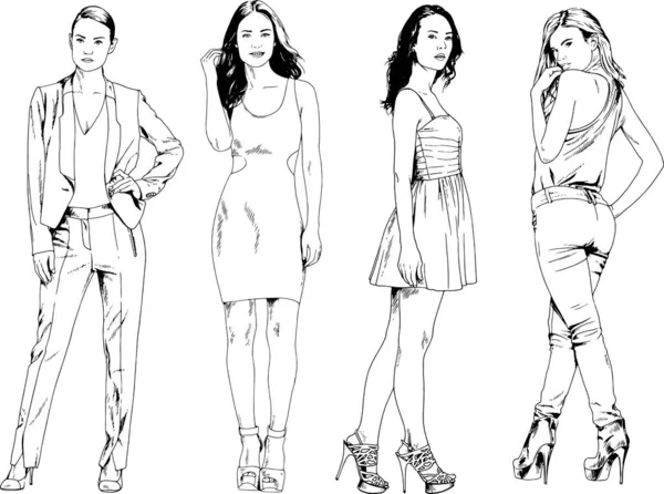 Desenhos Vetoriais Sobre Tema Menina Desportiva Magro Bonita Roupas Casuais —  Vetores de Stock