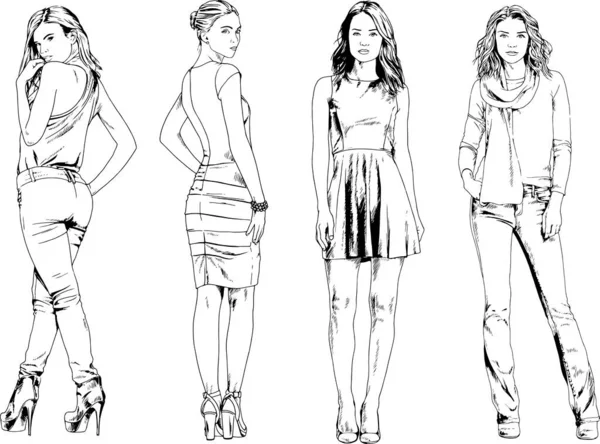 Dessins Vectoriels Sur Thème Belle Fille Sportive Mince Vêtements Décontractés — Image vectorielle