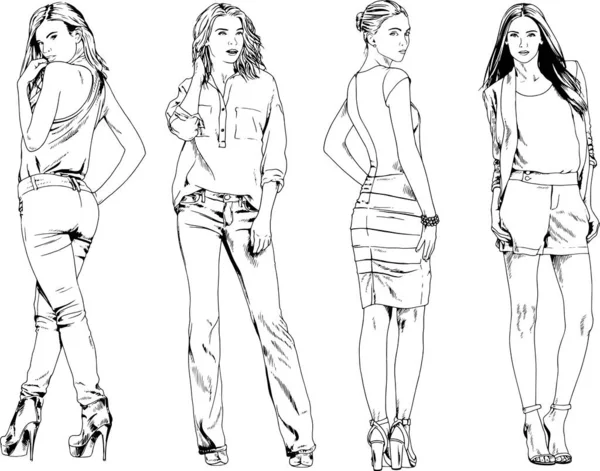 Desenhos Vetoriais Sobre Tema Menina Desportiva Magro Bonita Roupas Casuais —  Vetores de Stock