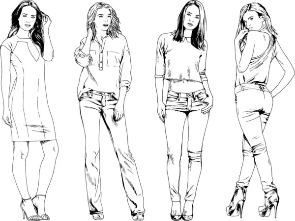 Desenhos Vetoriais Sobre Tema Menina Desportiva Magro Bonita Roupas Casuais —  Vetores de Stock