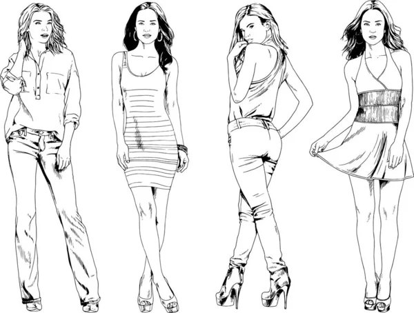 Desenhos Vetoriais Sobre Tema Menina Desportiva Magro Bonita Roupas Casuais —  Vetores de Stock