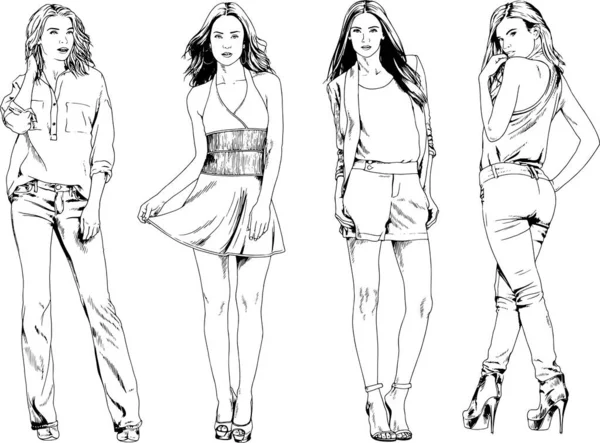 Desenhos Vetoriais Sobre Tema Menina Desportiva Magro Bonita Roupas Casuais —  Vetores de Stock