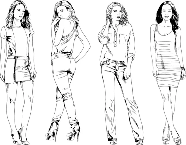 Desenhos Vetoriais Sobre Tema Menina Desportiva Magro Bonita Roupas Casuais —  Vetores de Stock