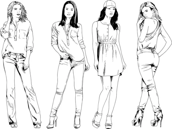 Desenhos Vetoriais Sobre Tema Menina Desportiva Magro Bonita Roupas Casuais —  Vetores de Stock