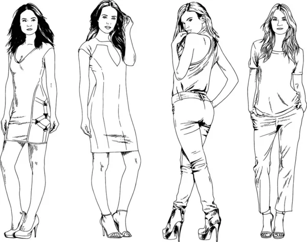 Desenhos Vetoriais Sobre Tema Menina Desportiva Magro Bonita Roupas Casuais —  Vetores de Stock