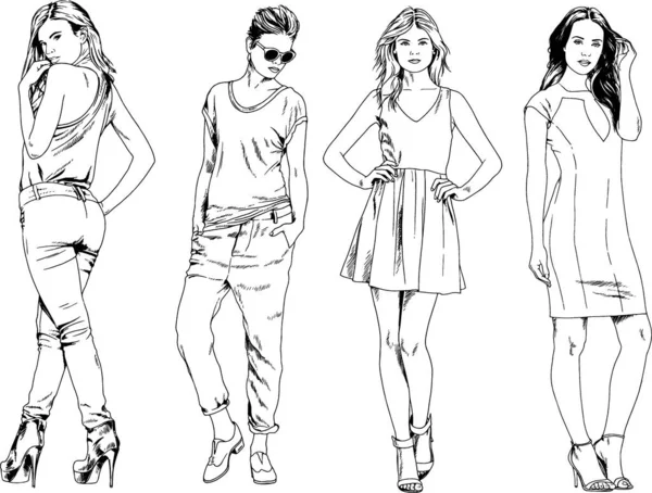 Desenhos Vetoriais Sobre Tema Menina Desportiva Magro Bonita Roupas Casuais —  Vetores de Stock