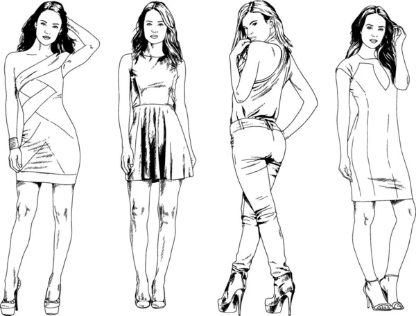 Desenhos Vetoriais Sobre Tema Menina Desportiva Magro Bonita Roupas Casuais — Vetor de Stock