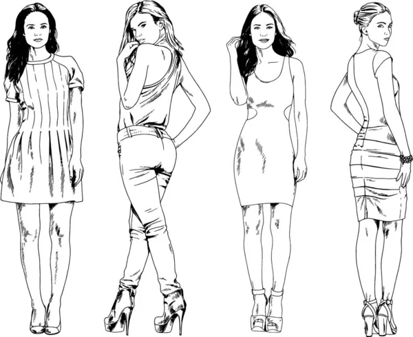 Dessins Vectoriels Sur Thème Belle Fille Sportive Mince Vêtements Décontractés — Image vectorielle