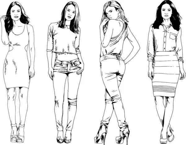 Dessins Vectoriels Sur Thème Belle Fille Sportive Mince Vêtements Décontractés — Image vectorielle