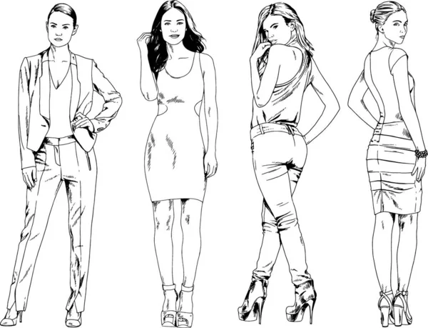 Desenhos Vetoriais Sobre Tema Menina Desportiva Magro Bonita Roupas Casuais — Vetor de Stock