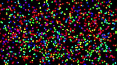 Parlak toplar arkaplan animasyon videosu. Siyah bir arkaplanda yüzen renkli. Rastgele hareket eden ışık küreleri tatmin edici..