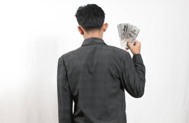 Geri Görünümlü Takım Elbiseli Adam Bir Dolarlık Yığın İş Konsepti