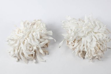 Bir demet kısa beyaz kurdele izole edilmiş beyaz arkaplan