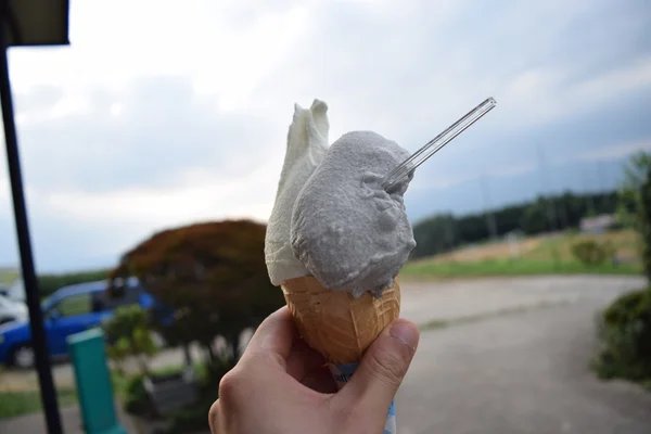 Delicioso sorvete suave doce no lugar exterior — Fotografia de Stock