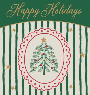 Ağaclı Noel tebrik kartı ve Mutlu Tatil Sözcükleri