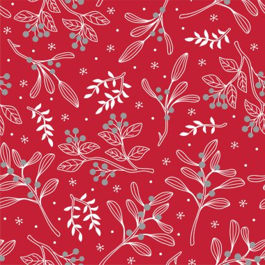 Kusursuz Kış Yılbaşı Yeşilliği Kırmızı Arkaplanda