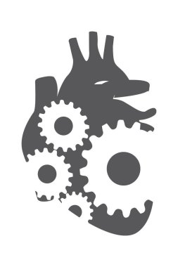 İnsan kalbi iç organlarda çalışan dişlileri tasvir eder..