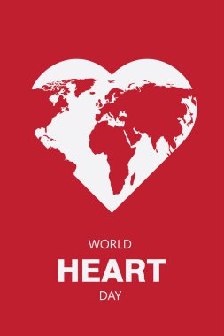Dünya Kalp Günü 'nü destekleyen dünya haritasını içeren gösterişli beyaz kalp şekli.