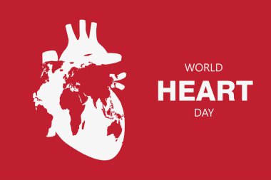 Kırmızı zemin üzerinde anatomik kalp ve dünya haritasıyla küresel kalp sağlığı farkındalığını temsil etmek.