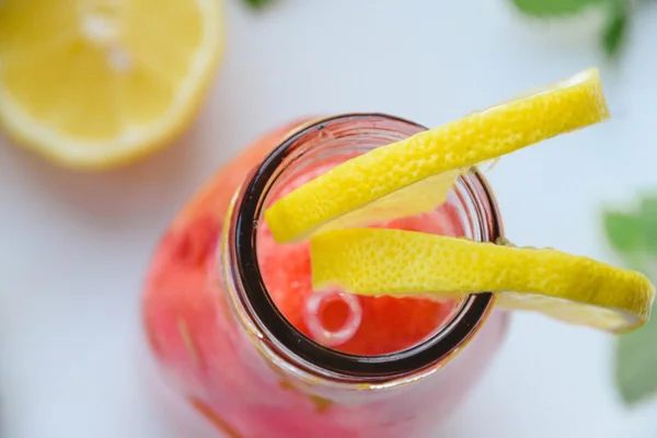 Watermelon cocktail with mint and lemon — Stock Photo, Image