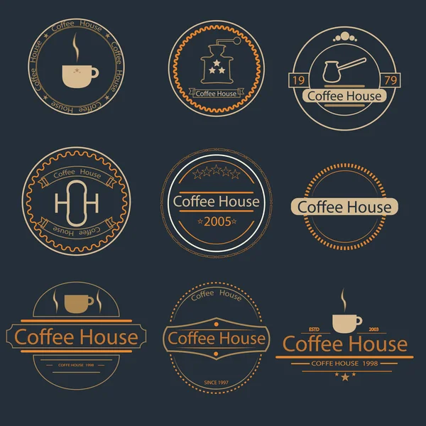 Vintage kahve logosu öğeleri, kahve logo süsler, retro Logotype set vektör. Retro işaret, logo, kimlik, etiketleri, kahve. 