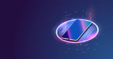 Kredi kartı ödeme başvurusunda bulunan akıllı cüzdan konsepti. Geleceğin silahı, akıllı telefon teknik ödemesi. Düz Isometric vektör çizimi. E-ödeme ekranı